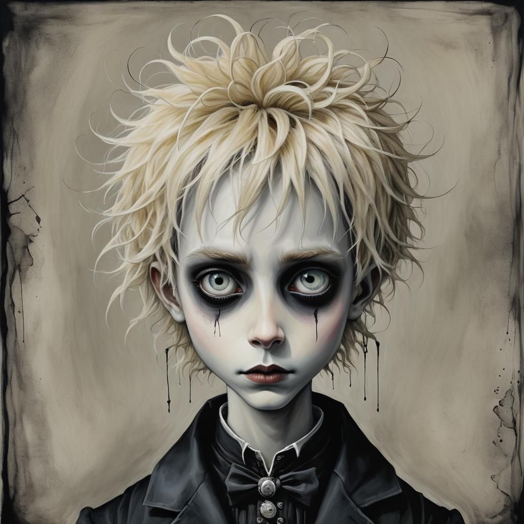 Blond Boy in Tim Burton Gothic Art Style