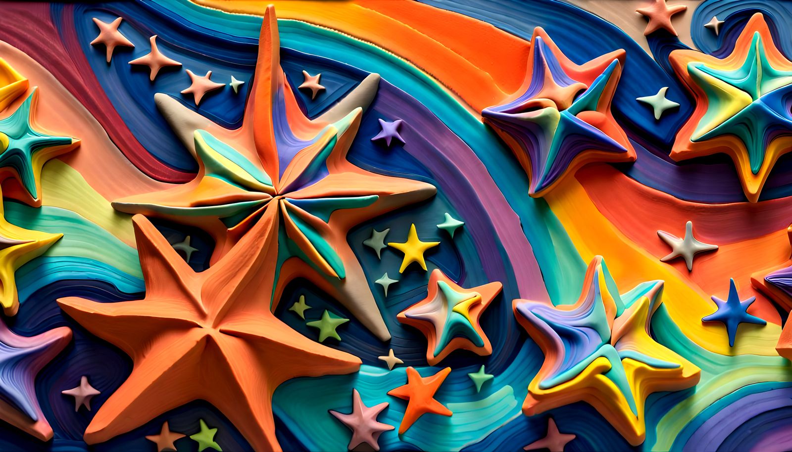 Swirling Pastel Stars in Bas-Relief Impasto Painting