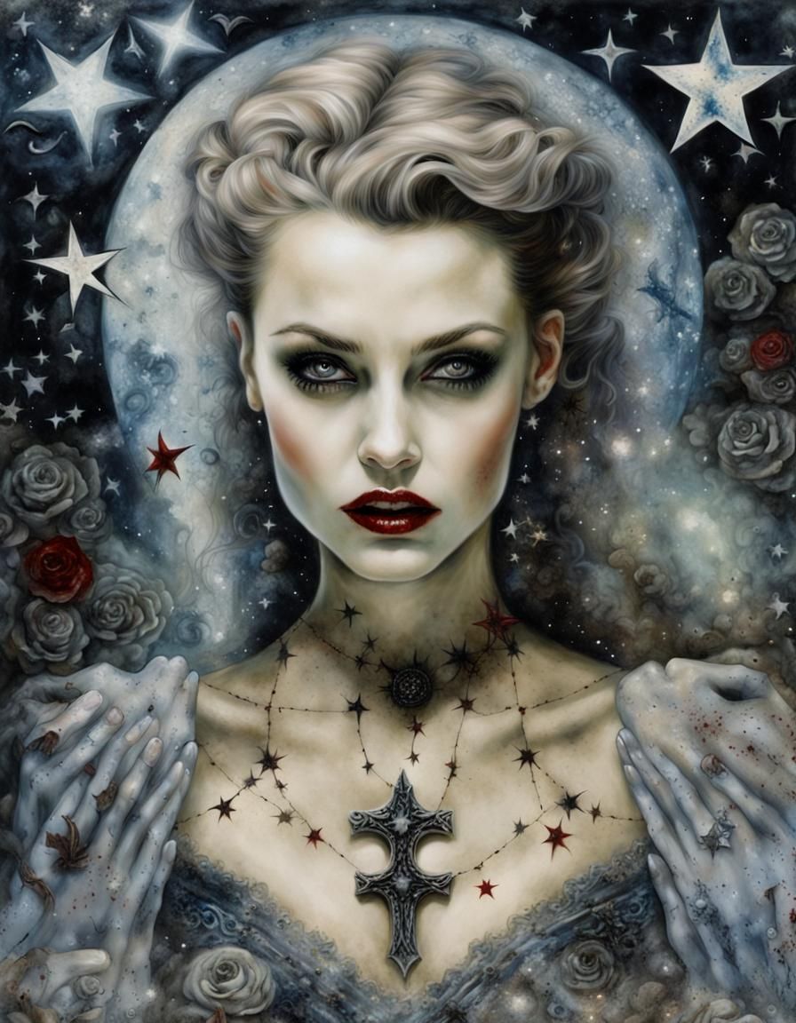 Vampire Portrait in Encaustic Azulejo Style