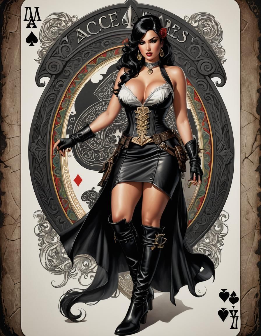 Ace of Spades Card with Curvy Pinup Girl