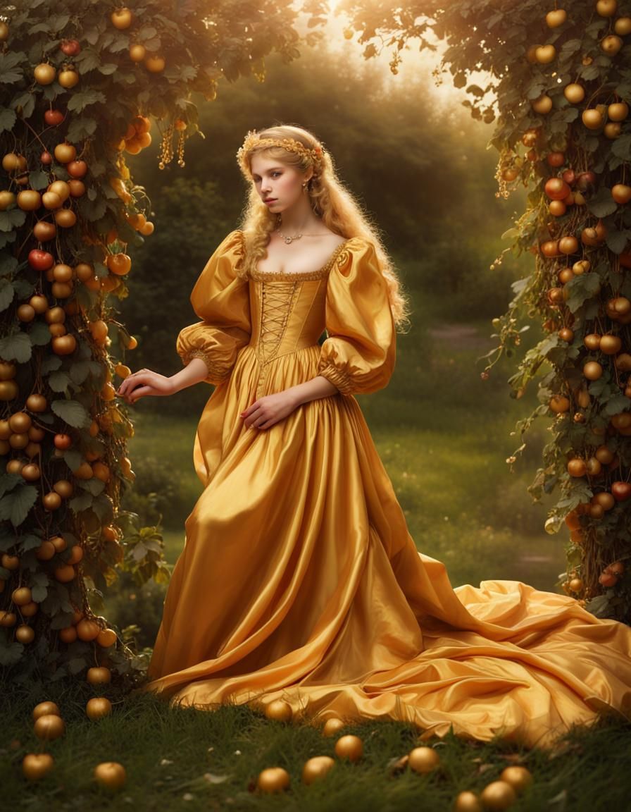 Renaissance Girl in Golden Dress Portrait