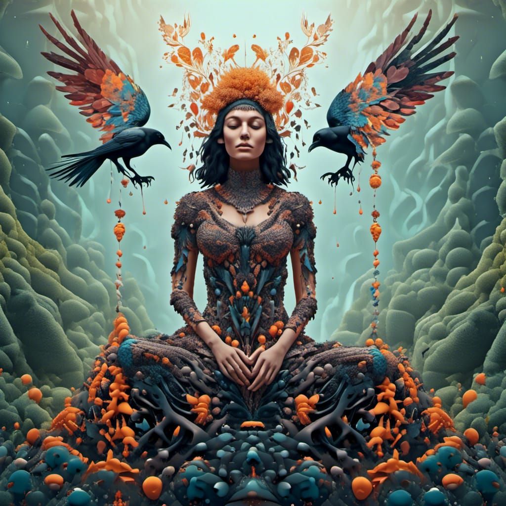 Scandinavian Forest with Indian Elements and Abstract Design