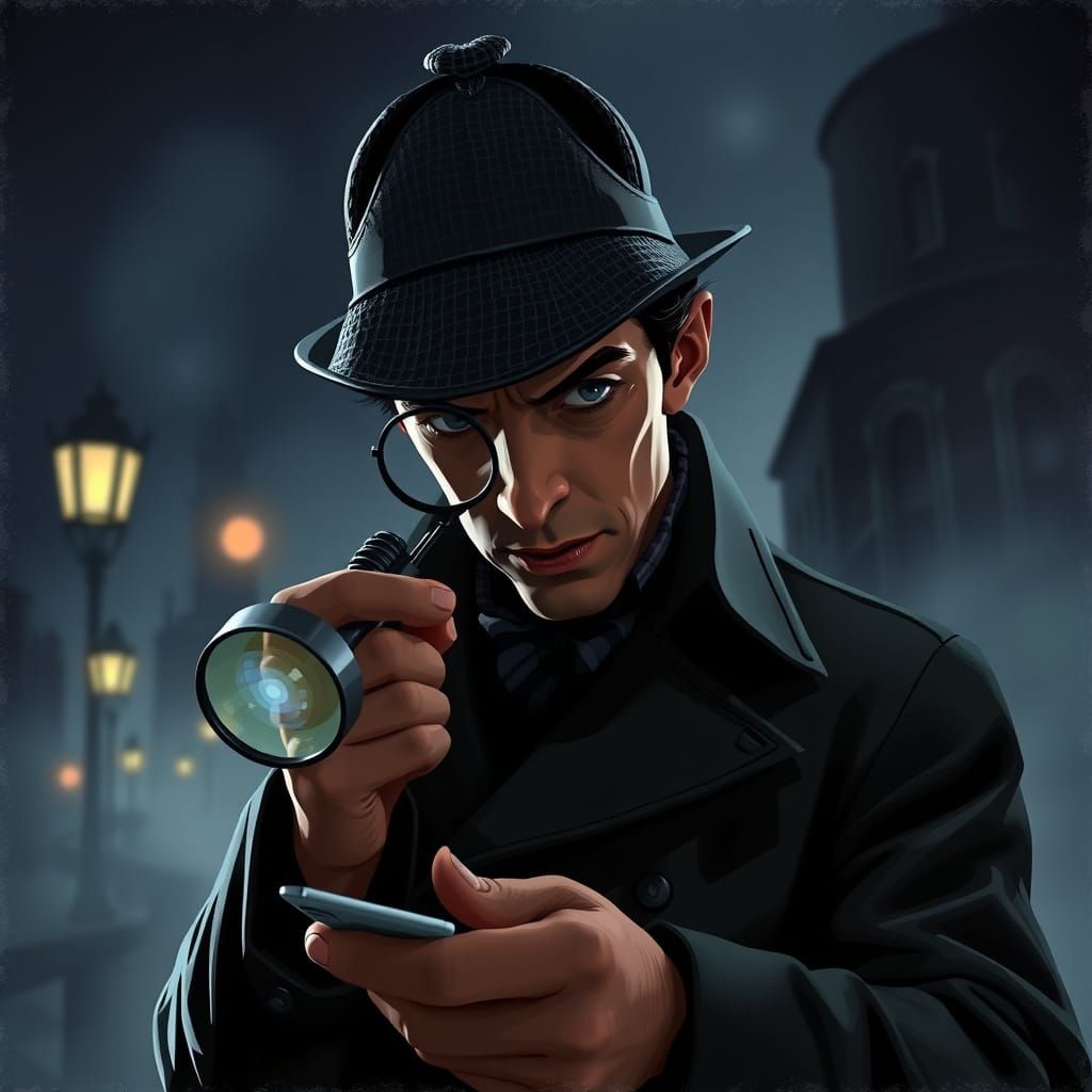 Sherlock Holmes Examines Clues in Foggy London