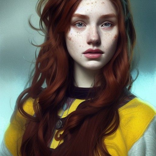 Auburn-Haired Girl Portrait in Digital Art Style
