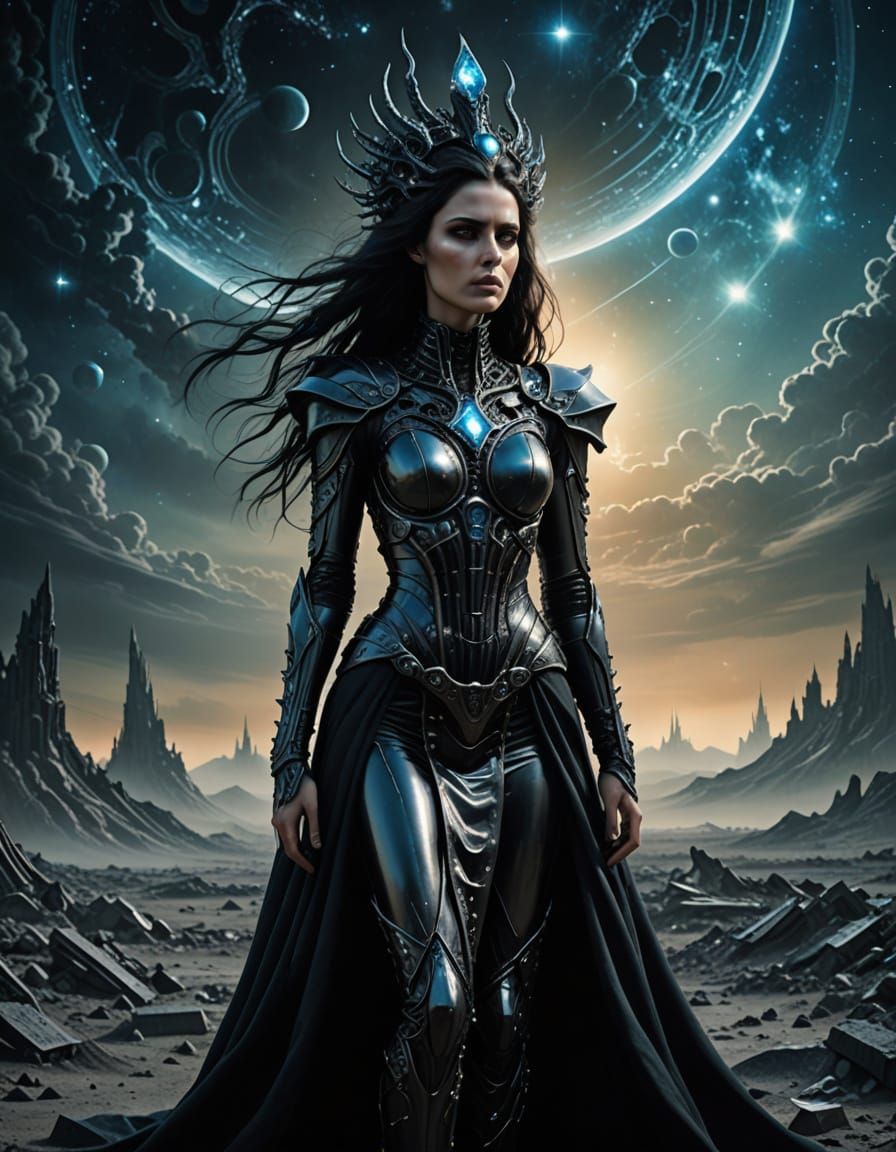Gothic Woman in Post-Apocalyptic Alien Landscape