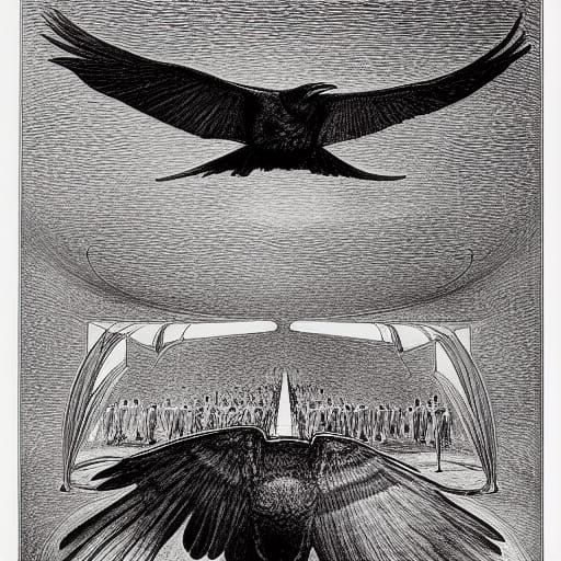 Ravens Guiding Souls: A Ballpoint Pen Drawing