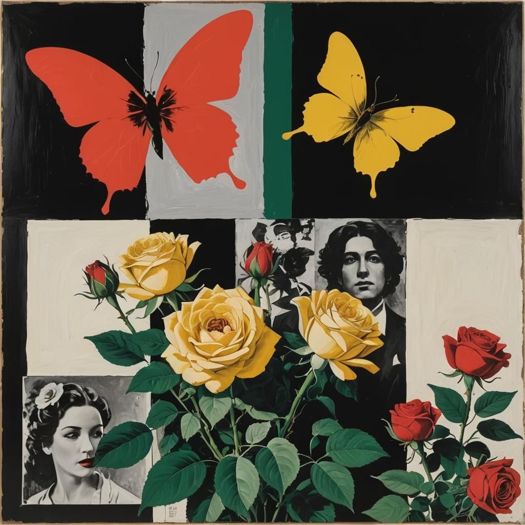 Surreal Pop Art Collage of Roses and Butterflies