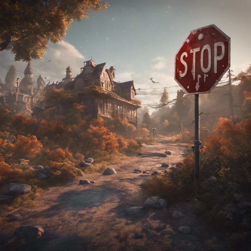 Fantastical Stop Sign in Detailed Matte Painting