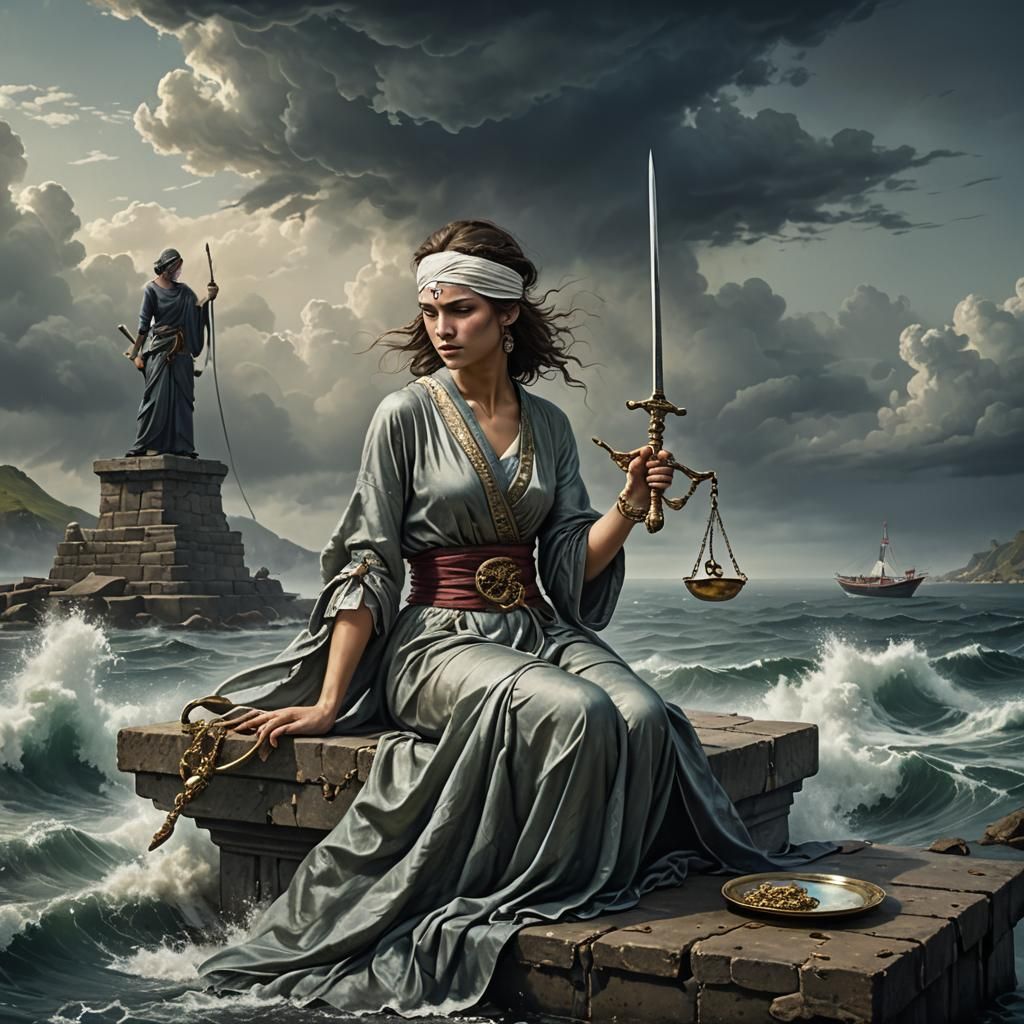 Lady Justice on the Breakwater in Detailed Matte Painting