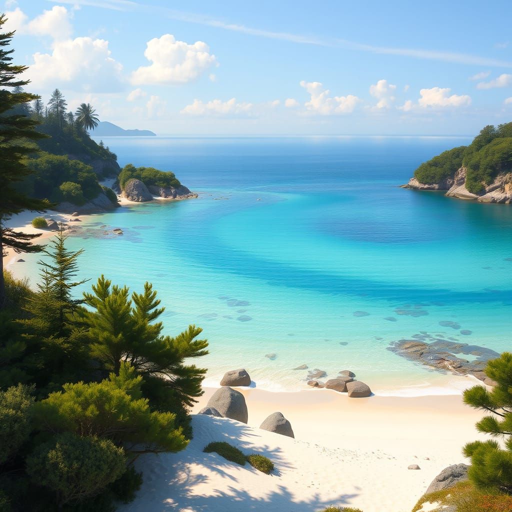 Idyllic Adventure Bay Coastline in Golden Light