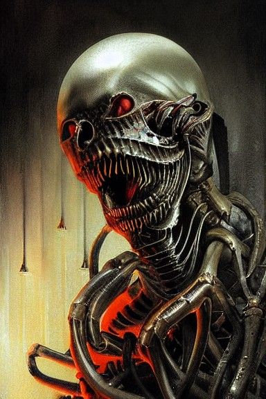 Biomechanical Vampire Close-Up in Giger Style