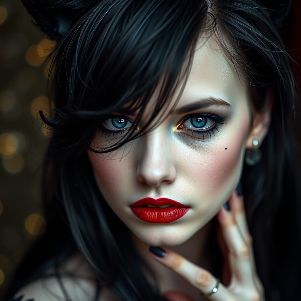 Dove Cameron: Gothic Feline Mystique Portrait