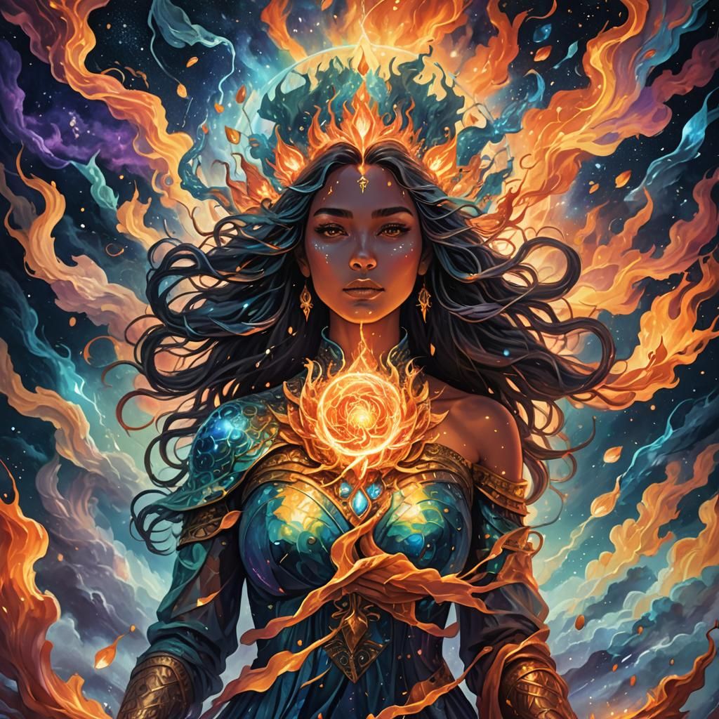 Ethereal Cosmic Astral Illustration in Mixed Media