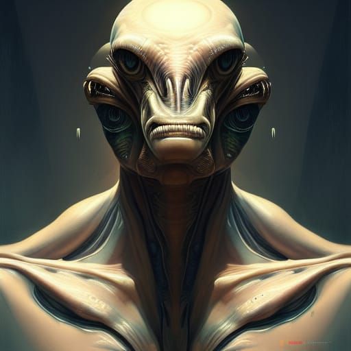 Alien-Human Hybrid Portrait in Hyperdetailed Digital Art