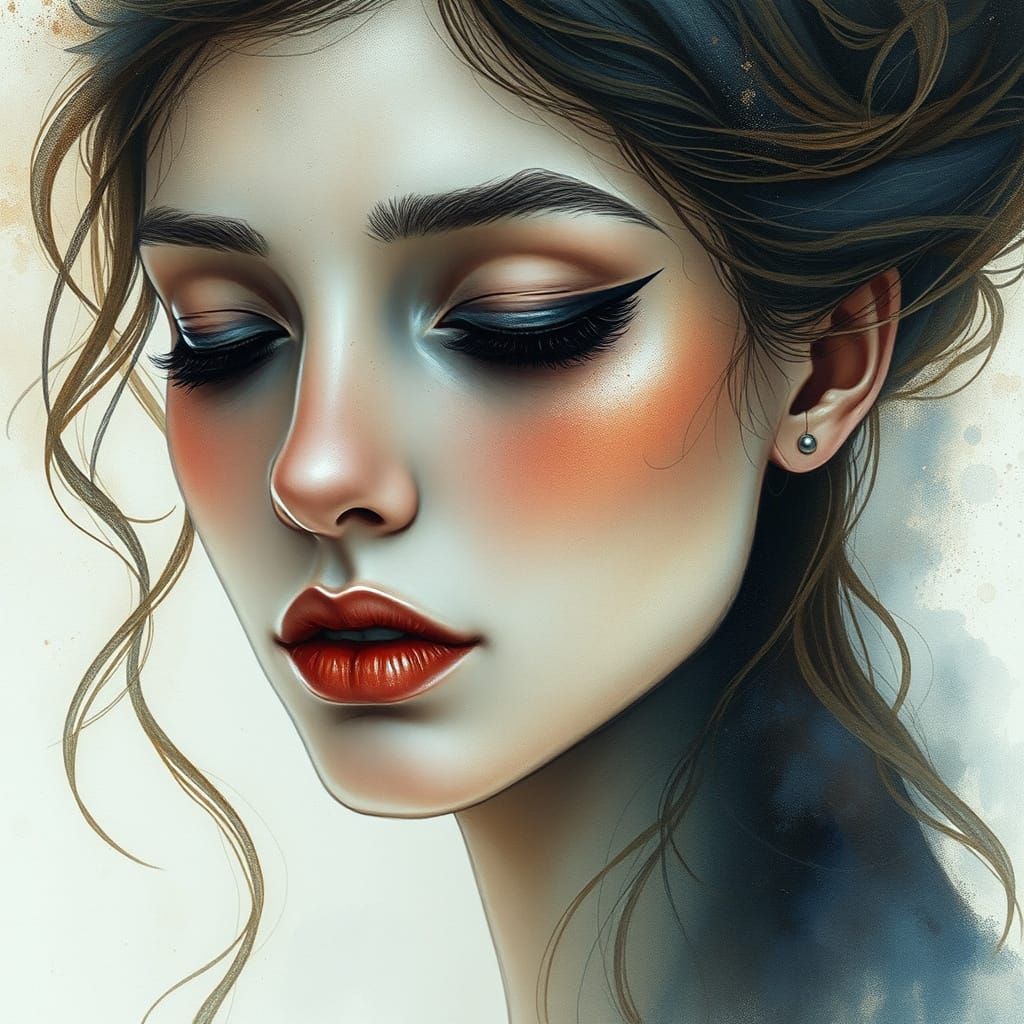 Surrealist Portrait in Earthy Tones and Iridescent Hues