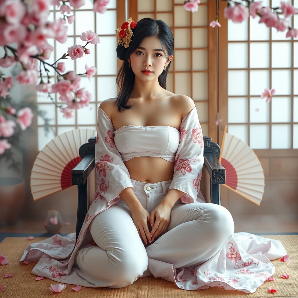 Modern Geisha in Traditional Setting, Photorealistic Style