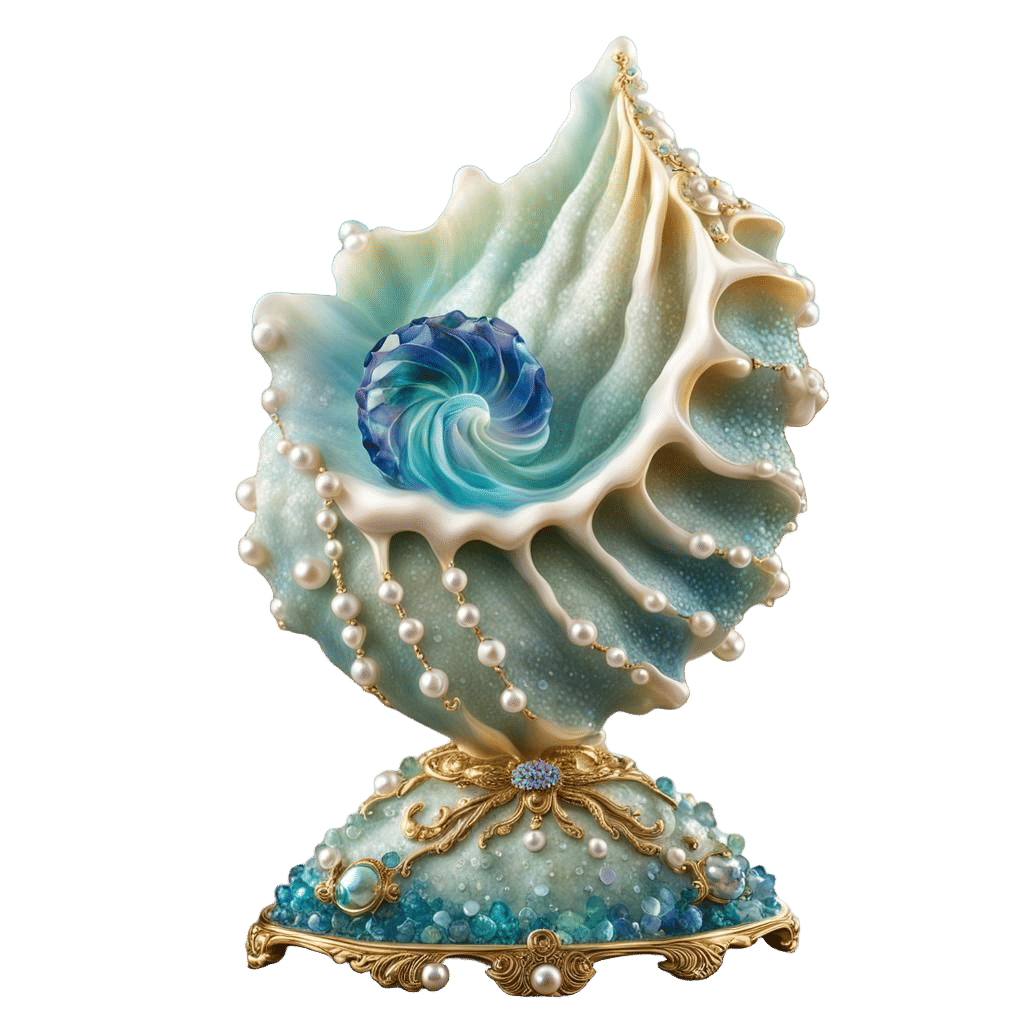 Ocean Conch Shell Figurine with Pearl Jewels