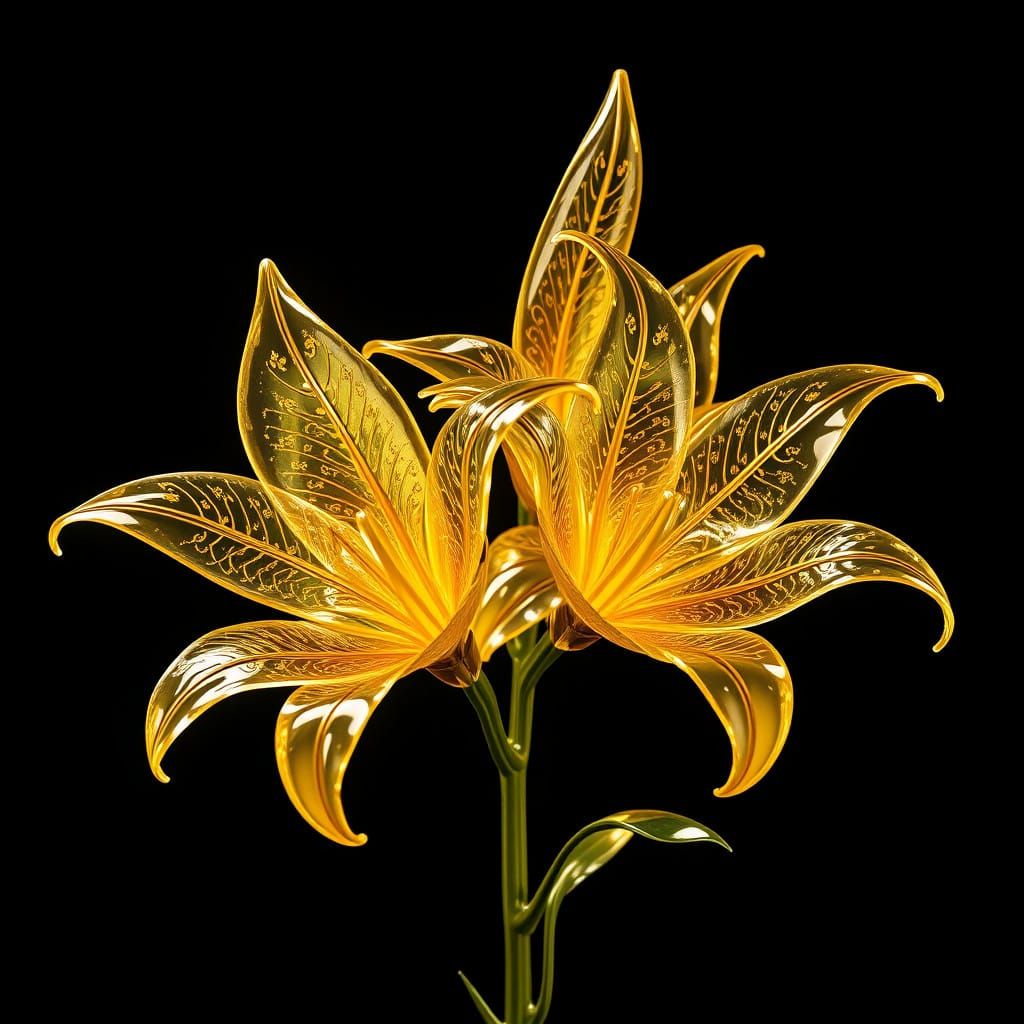 Luxurious Glass Lilies in Golden Glory