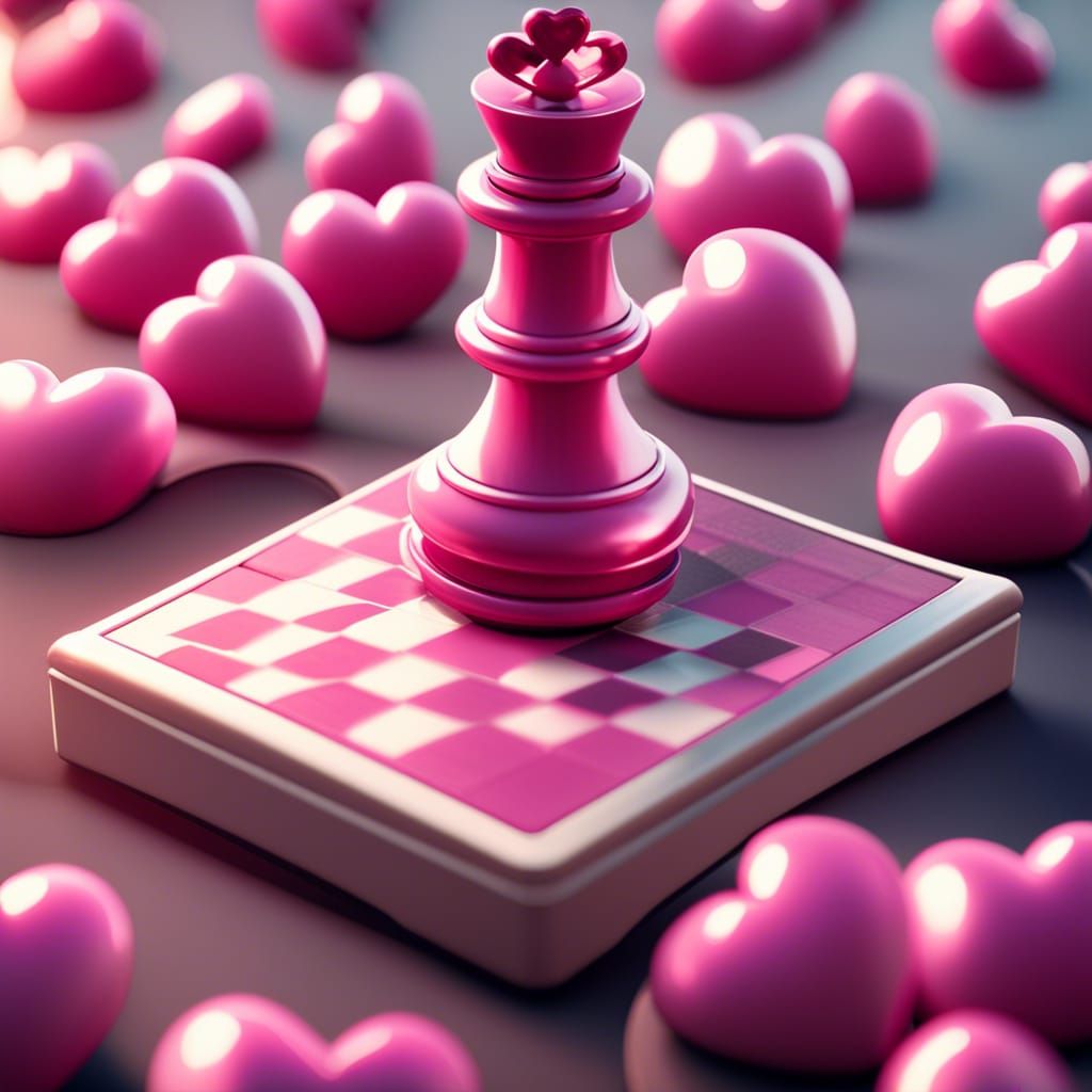 Heart-Shaped Chessboard in 3D Cinematic Style