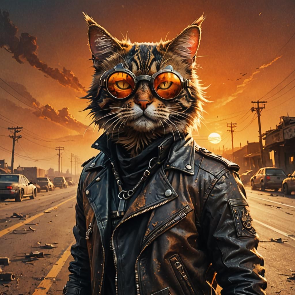 Post-Apocalyptic Cat Road Warrior in Digital Art