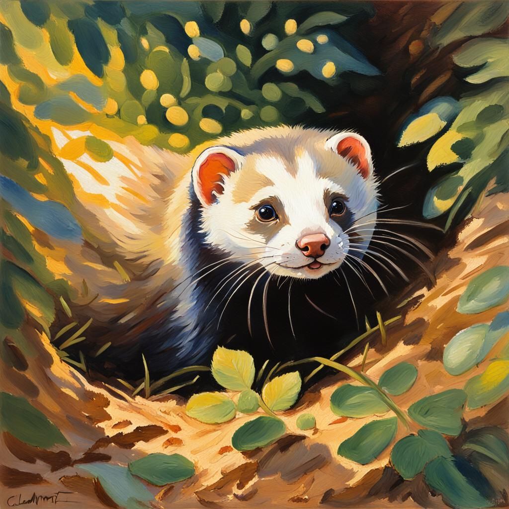 Fluffy Ferret Emerges: an Impressionist Gouache Masterpiece