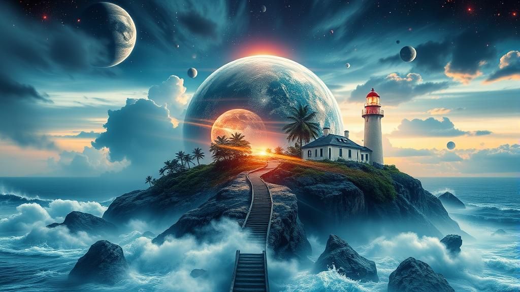 Futuristic Lighthouse Planet in Fantasy Art Style