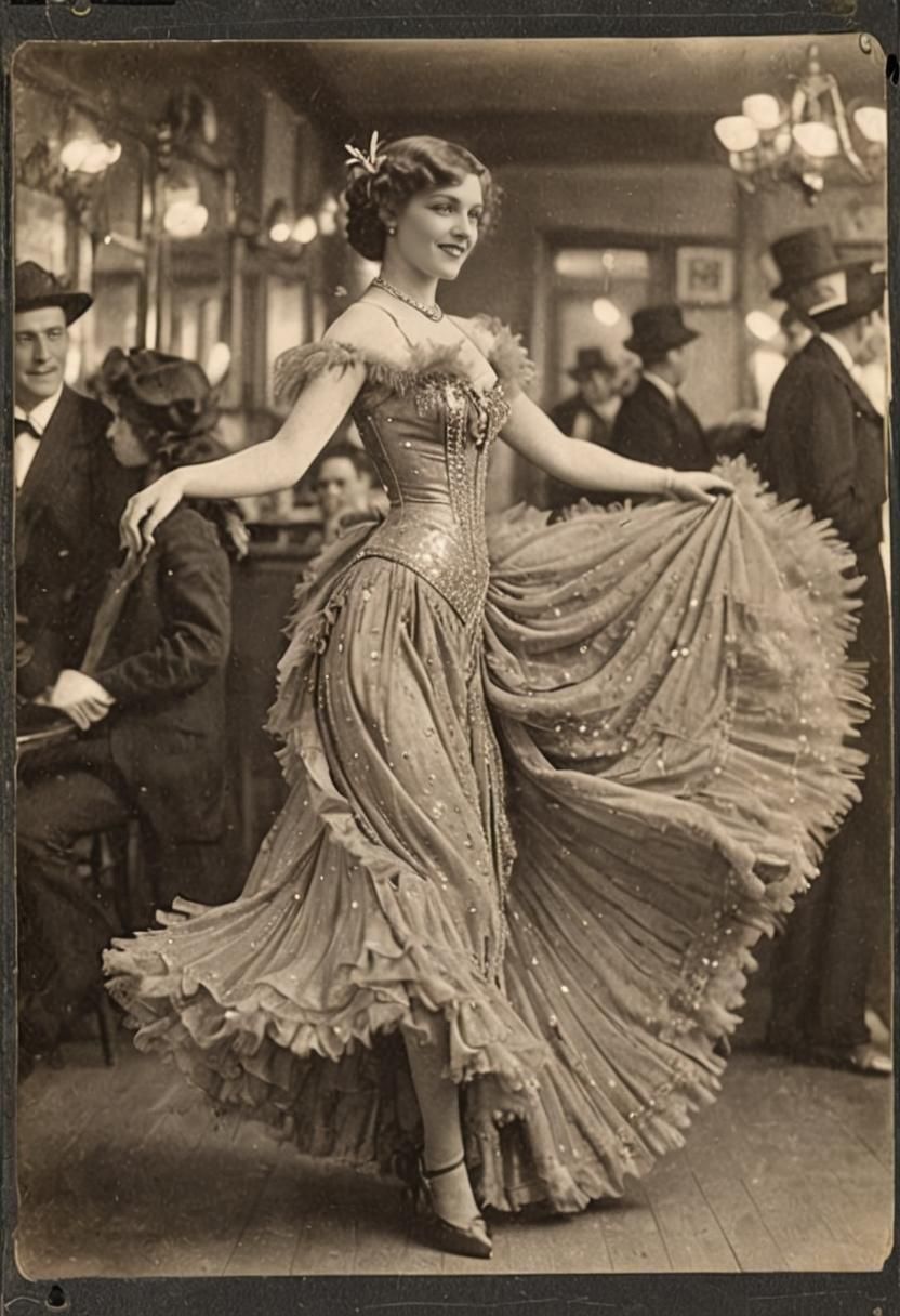 Vintage Burlesque Dancer in 1920s Saloon