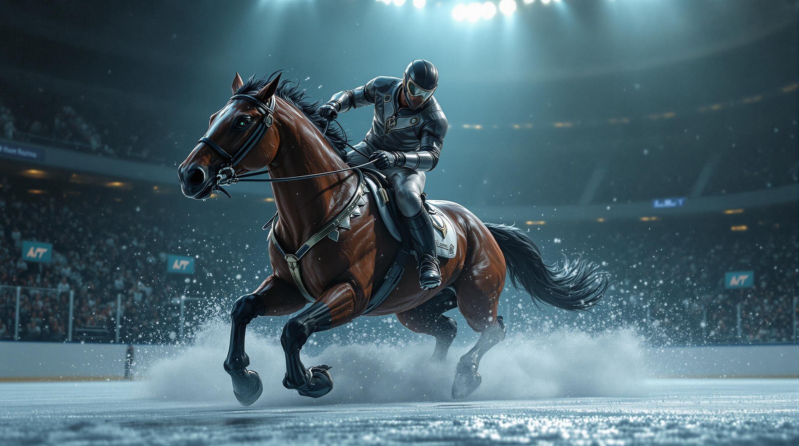 Hyper-Realistic Horse Race on Hockey Rink