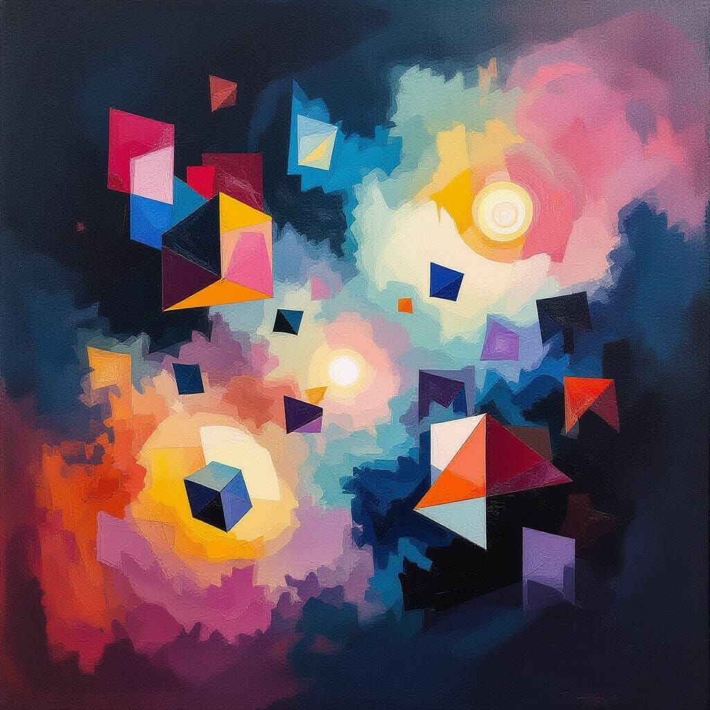 Abstract Dreamscape with Floating Shapes and Ethereal Light