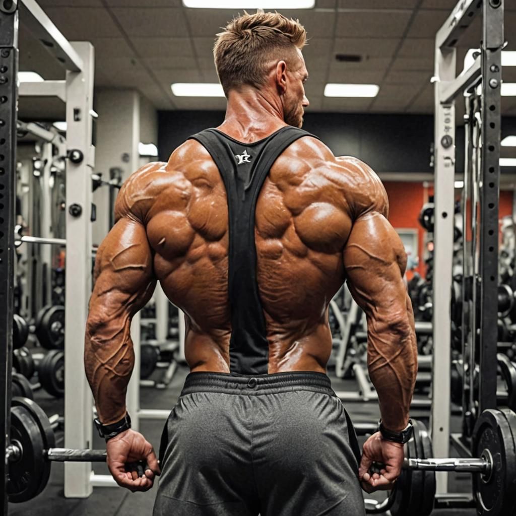 Muscular Cat Back Flex in Gym Changing Room
