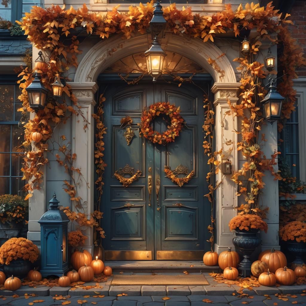 Autumn Home with Golden Light and Foliage