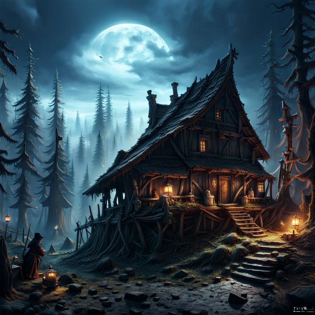 Haunted Village in Ancient Forest: Digital Matte Painting