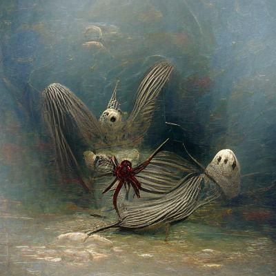Nightmare Creature: Fish with Spider Legs and Wings