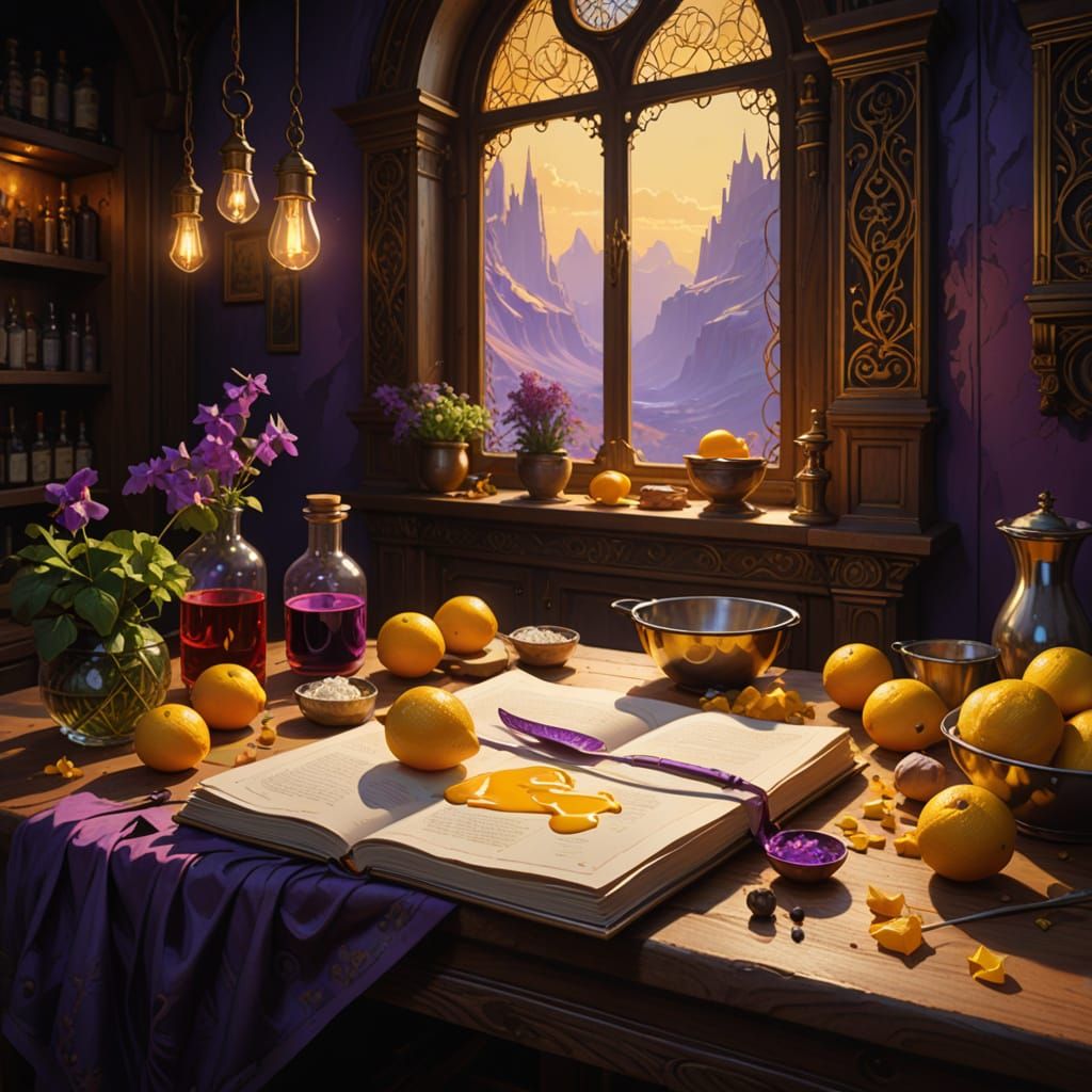 Dark Fantasy Cookbook Still-Life in Oil Painting Style