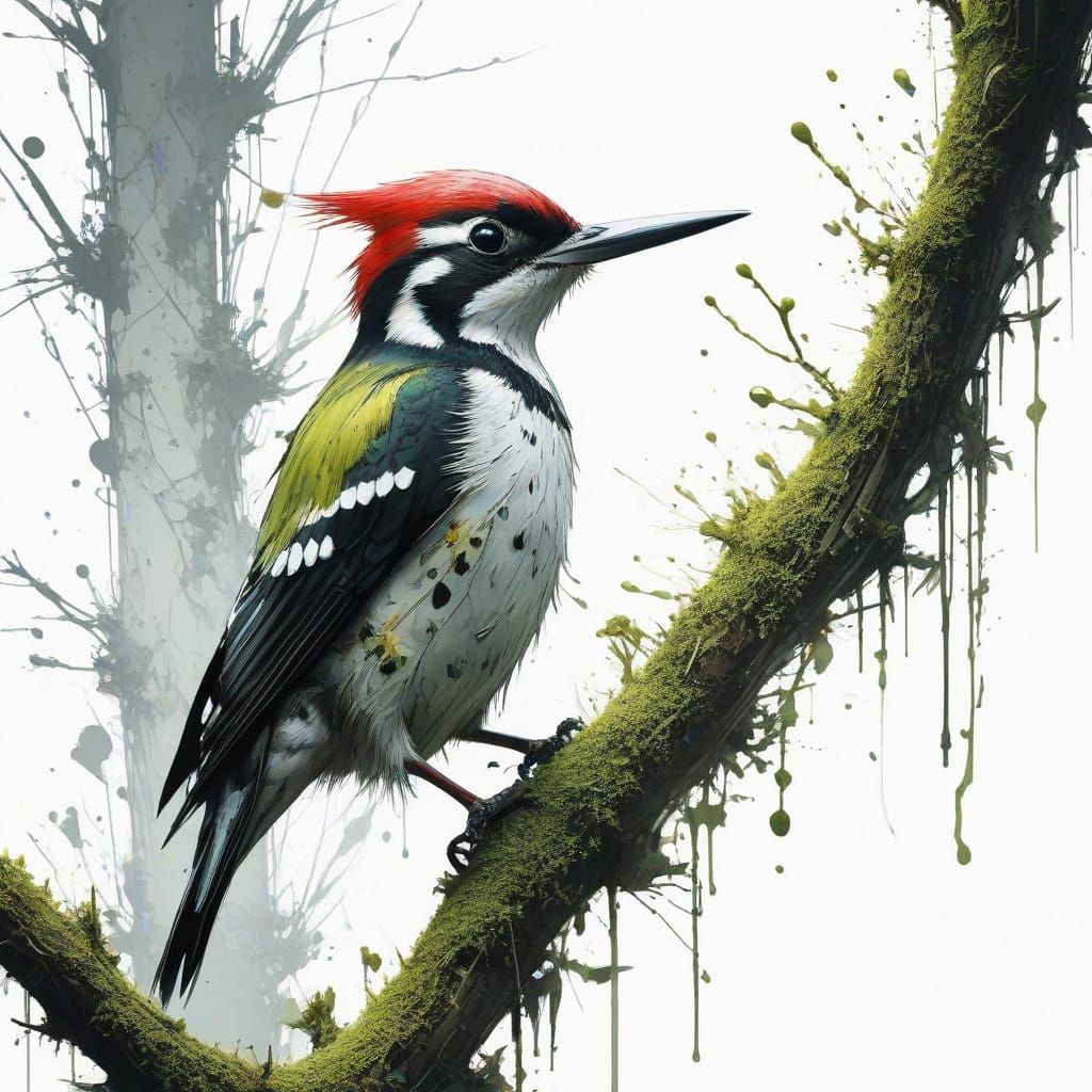 Enchanting Whimsical Woodpecker Scene in Digital Art