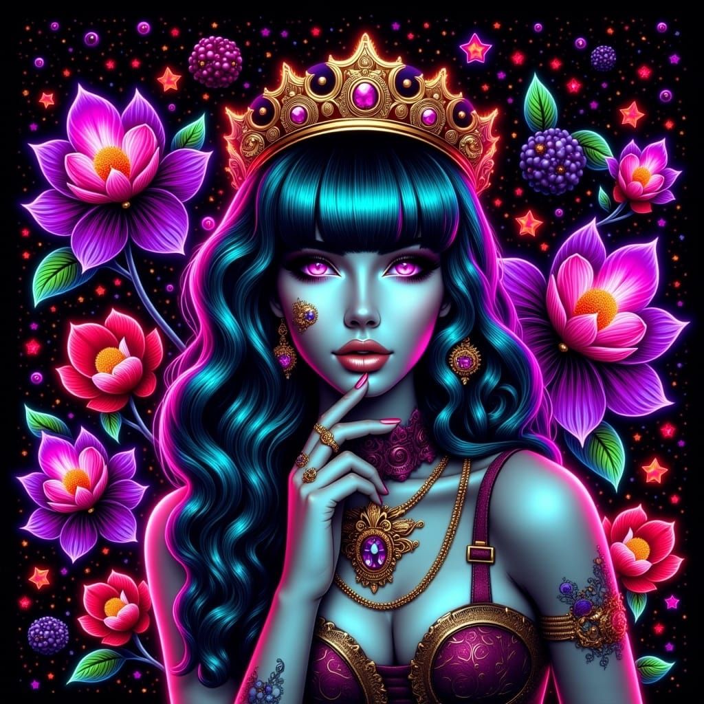 Cool Girl Reigns with Cosmic Crown in Zodiac-Inspired Neon A...