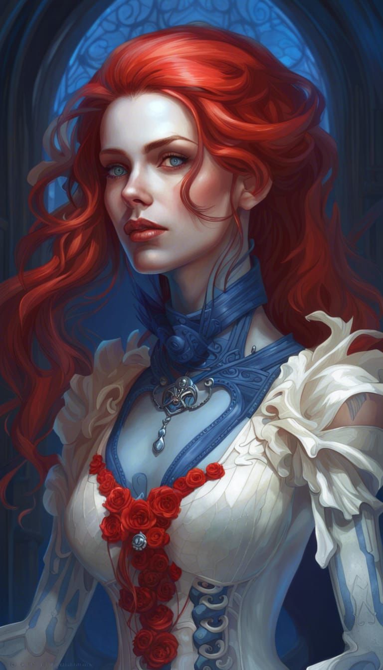 Redhead Bride with Skeleton Key in Art Nouveau Style