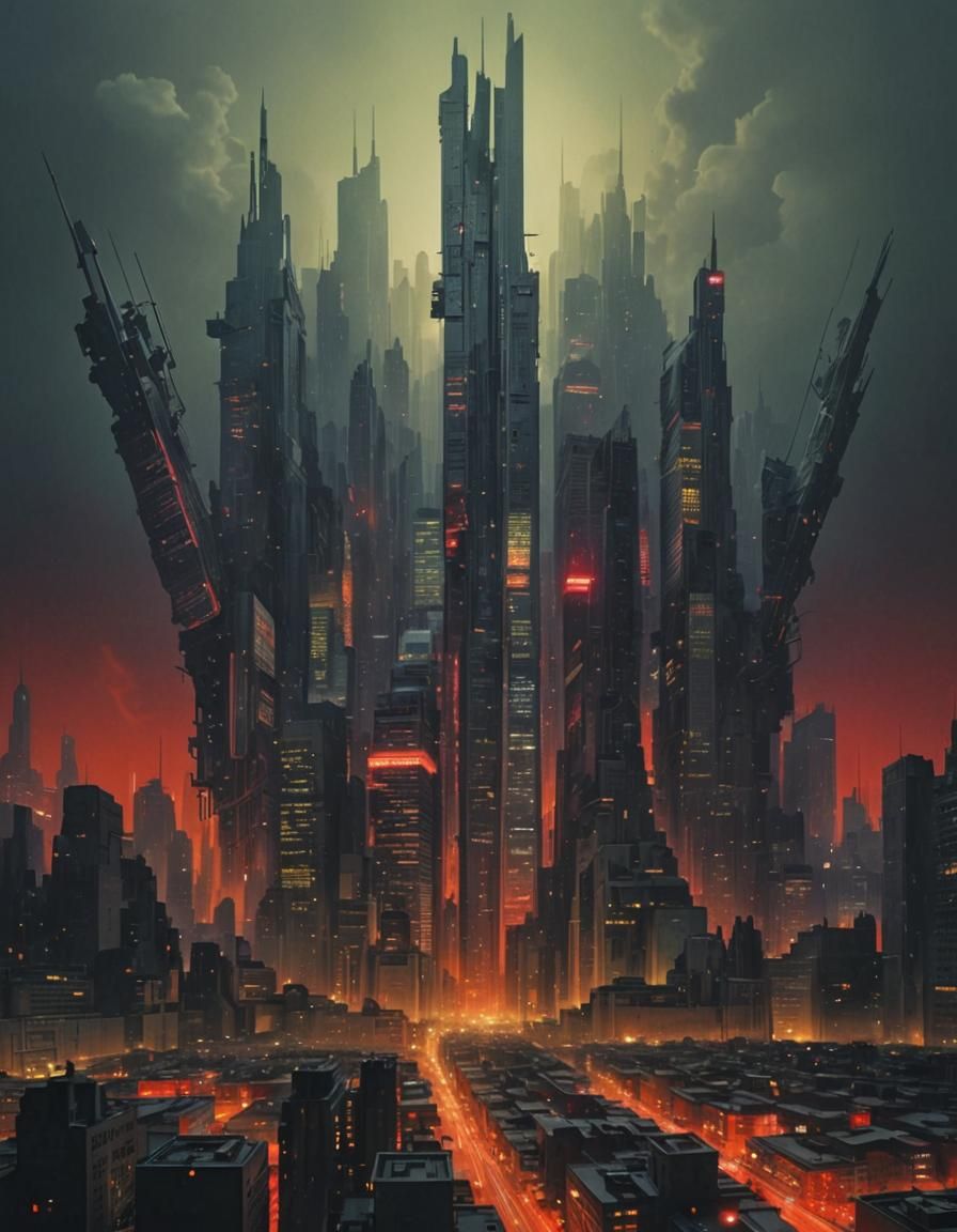 Cyberpunk Metropolis of Circuitry and Data Streams