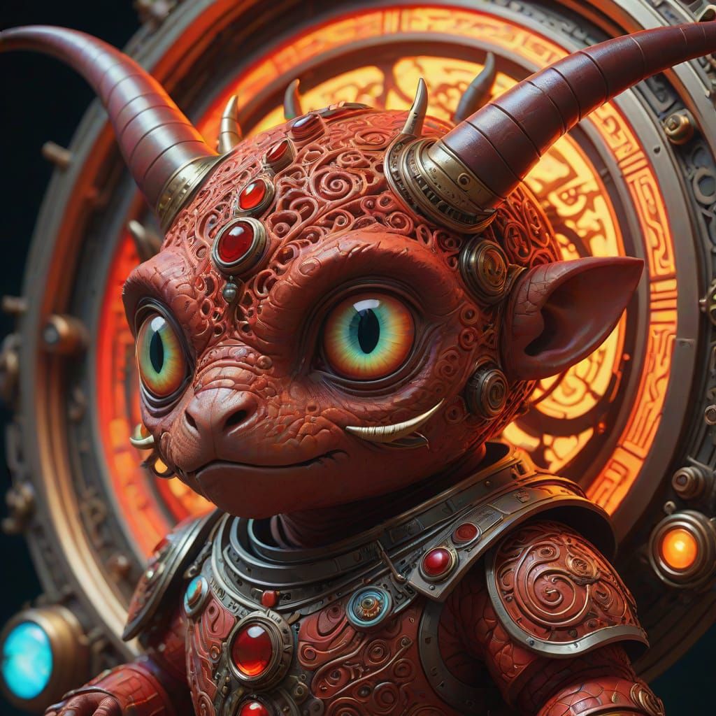 Realistic Baby Creature in Cyberpunk High Relief Trompe L'oe...