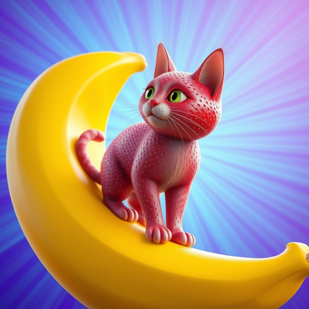 Majestic Strawberry Cat on Vibrant Banana Moon