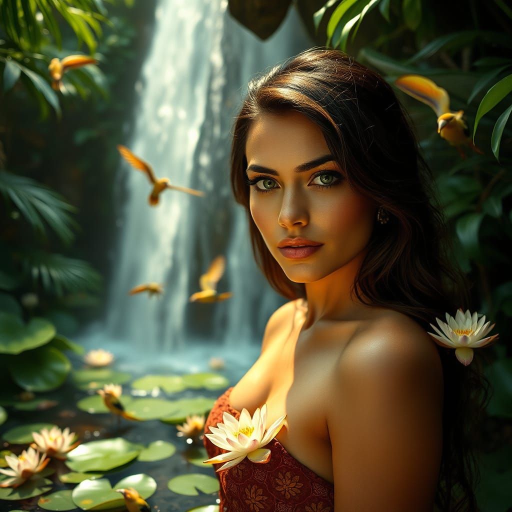 Ethereal Jungle Goddess in Vibrant Greenery