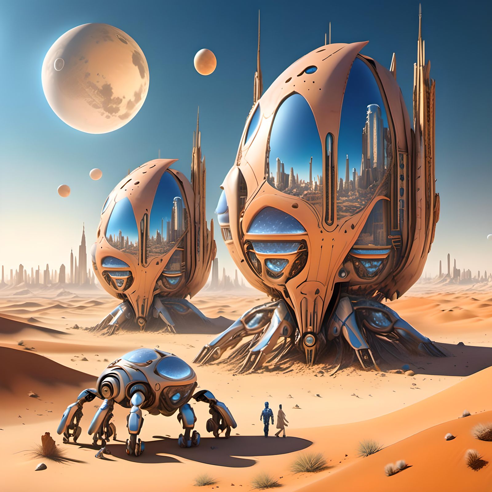 Alien Desert Cityscape with Giant Robot Repair