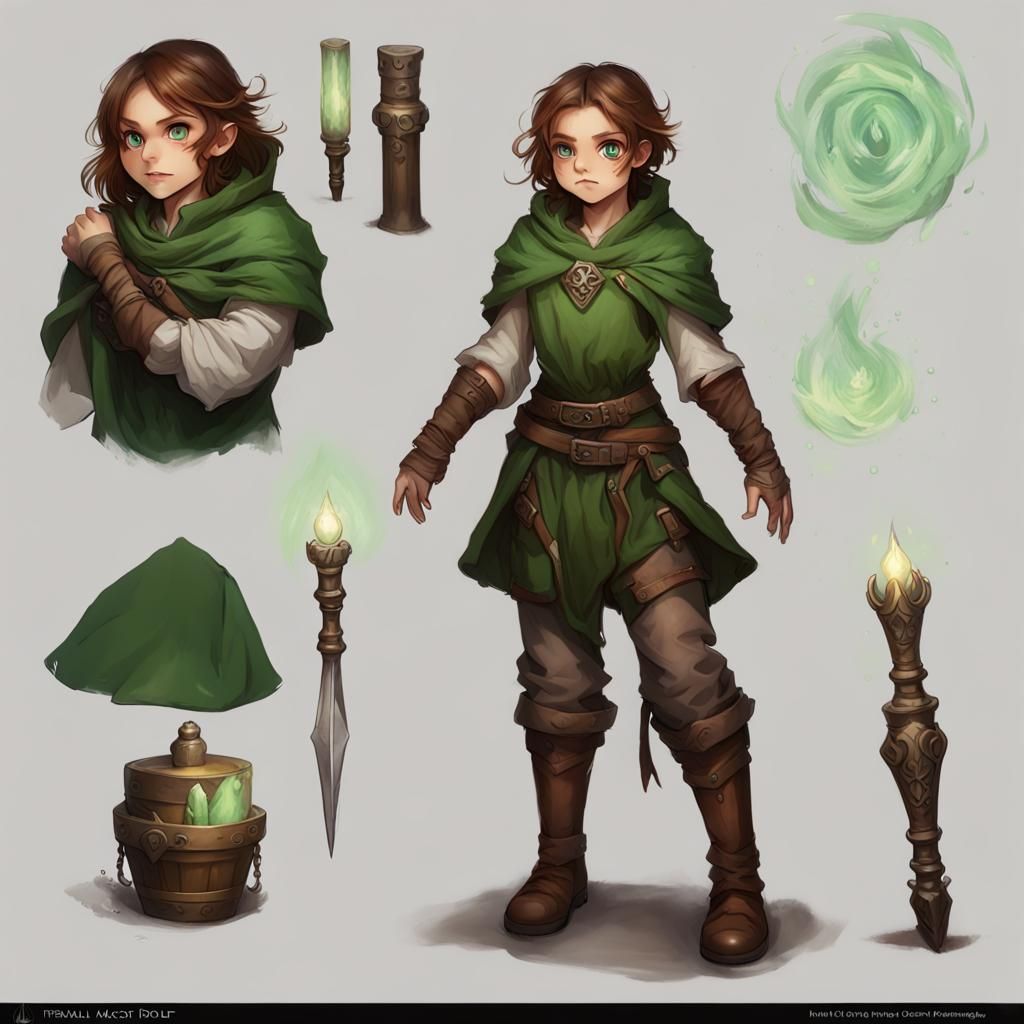 Female Halfling Rogue Cleric with Magic