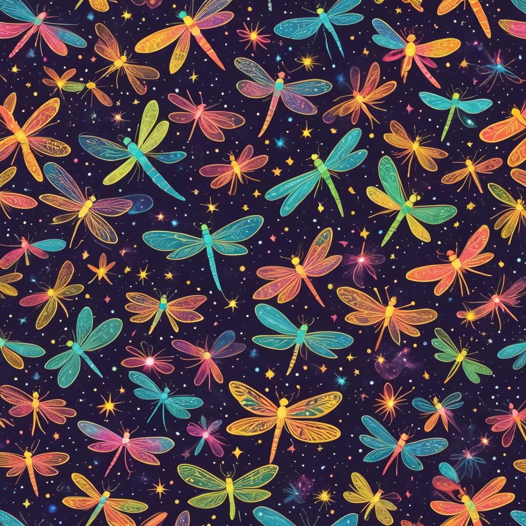 Neon Dragonflies Dance in Cosmos