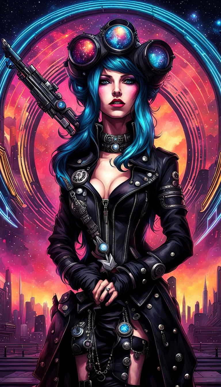 Celestialpunk Girl in Nebulous Cosmic Scene