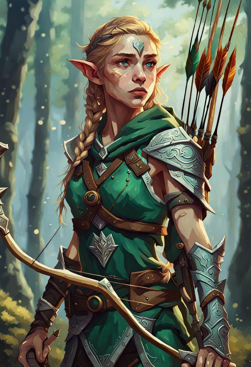 Epic Elf Archer Aims with Hyperdetailed Precision