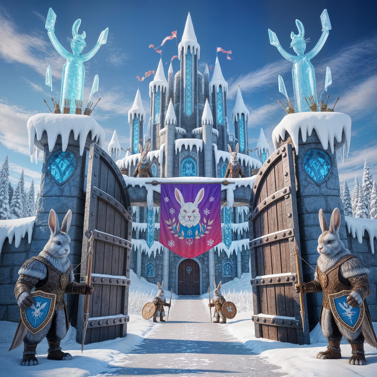 Majestic Winter Fantasy Scene: Frostwhisker Castle