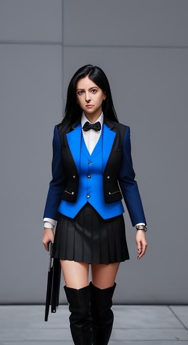 Professional Woman in Blue and Black Skirt Suit