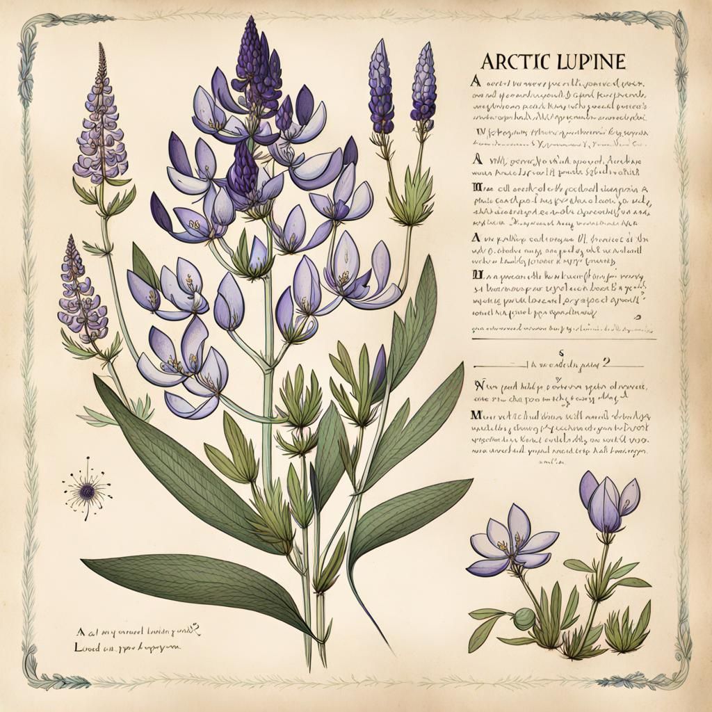 Victorian Botanical Ink Sketch of Arctic Lupine