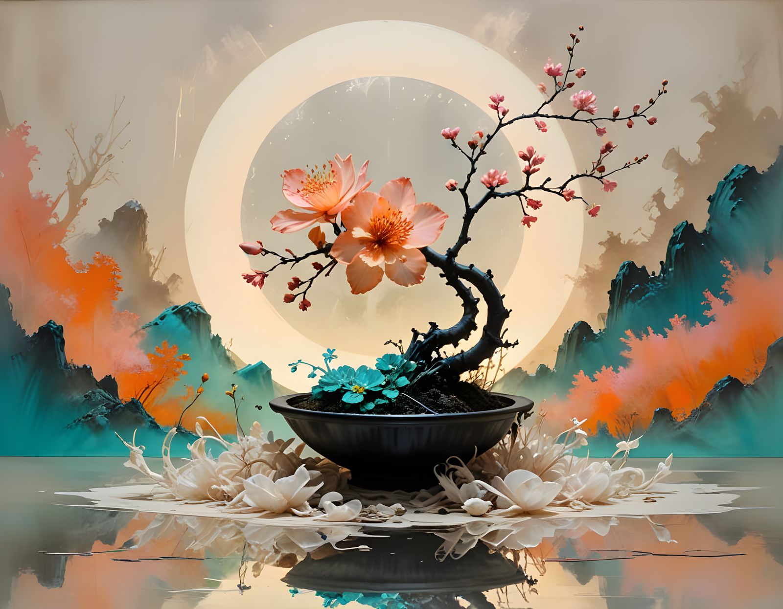 Bioluminescent Ikebana In Sumi-e Style